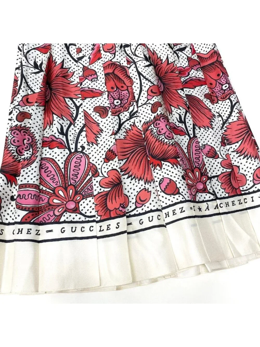 Gucci Floral Pleated Long Skirt Retro Modern All Over Print Rosso Red Silk